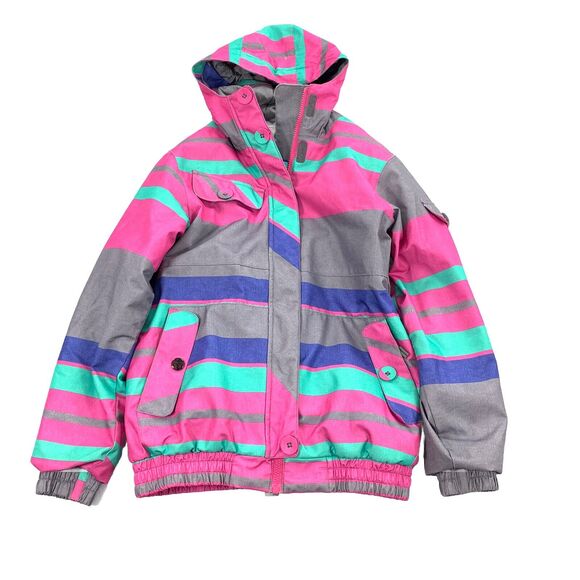 $169 M3 Millennium Three Lana Snowboard Jacket Size Large Youth Pink Gray Skiing